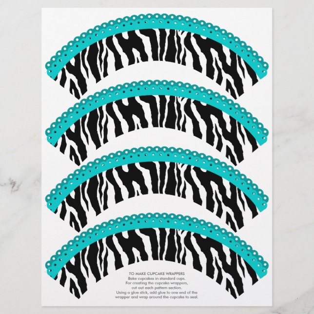 Enveloppeurs de cupcake en dentelle turquoise Zebr (Devant)