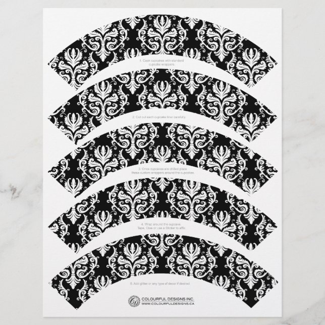 Enveloppeurs de cupcake noir et blanc Damask (Devant)