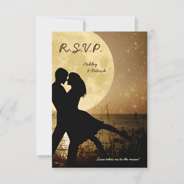 Envolez-moi vers la Lune Mariage RSVP Invitation (Devant)