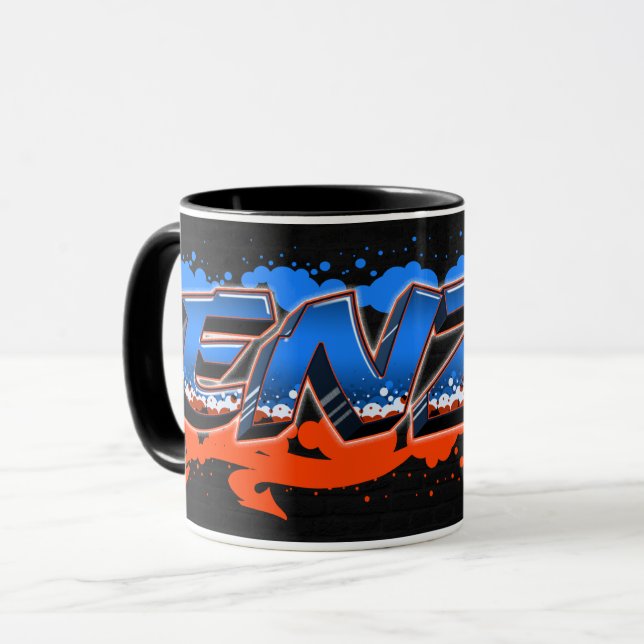 Enzo Prénom Graffiti blue Tasse orange (Devant gauche)
