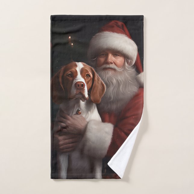Épagneul breton avec le Père Noël Noël (Serviette à main)