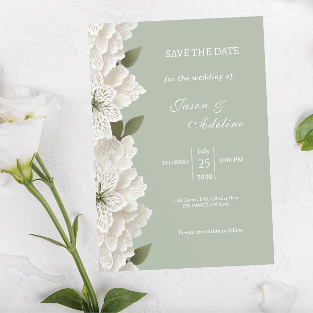 Épargne de date de mariage floral de luxe vert sau (Créateur téléchargé)