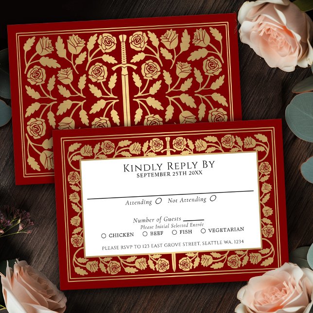 Épée dorée médiévale écarlate Invitation de mariag (Créateur téléchargé)
