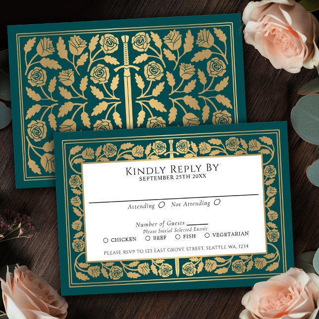 Épée dorée médiévale sarcelle RSVP mariage royal (Créateur téléchargé)