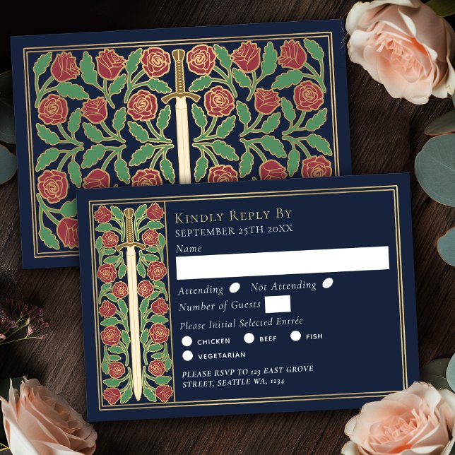 Épée florale médiévale bleue or RSVP de mariage (Créateur téléchargé)