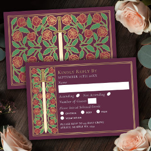 Épée florale médiévale mauve or RSVP de mariage