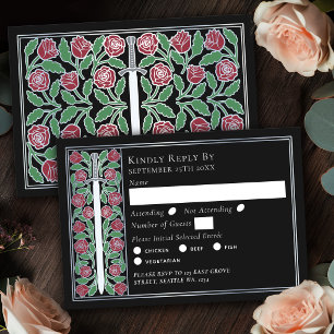 Épée florale médiévale noire argentée pour RSVP de