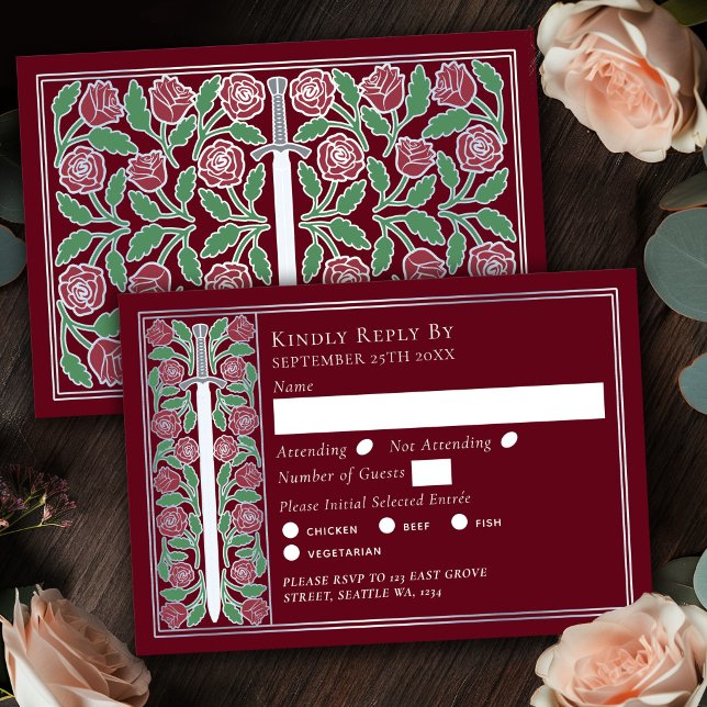 Épée florale médiévale rouge argent RSVP de mariag (Créateur téléchargé)