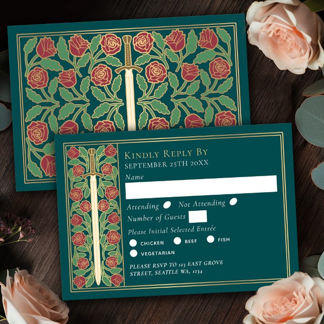 Épée florale médiévale sarcelle or RSVP de mariage (Créateur téléchargé)