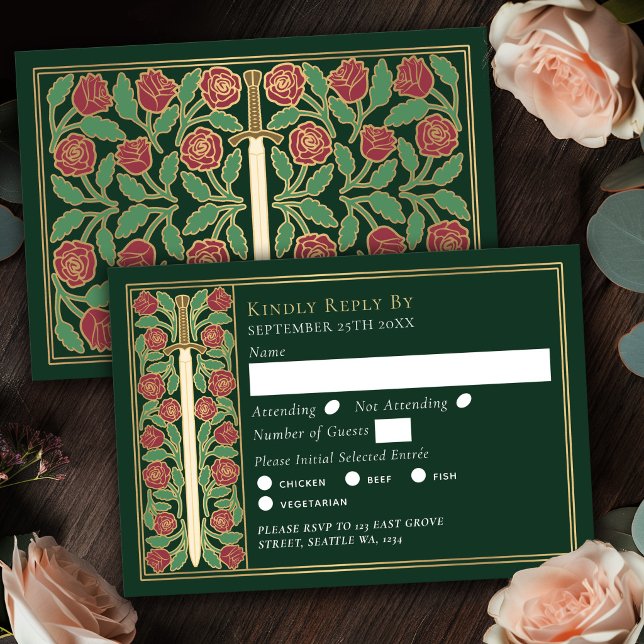 Épée florale médiévale verte or RSVP de mariage (Créateur téléchargé)