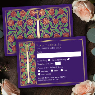 Épée florale médiévale violette or RSVP de mariage
