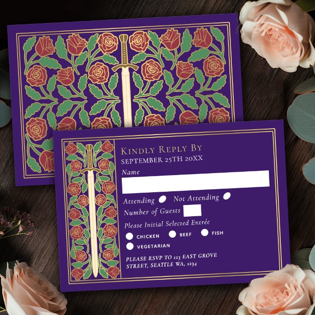 Épée florale médiévale violette or RSVP de mariage (Créateur téléchargé)