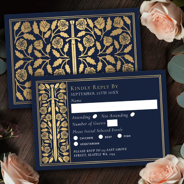 Épée Médiévale Bleue Or RSVP de Mariage (Créateur téléchargé)