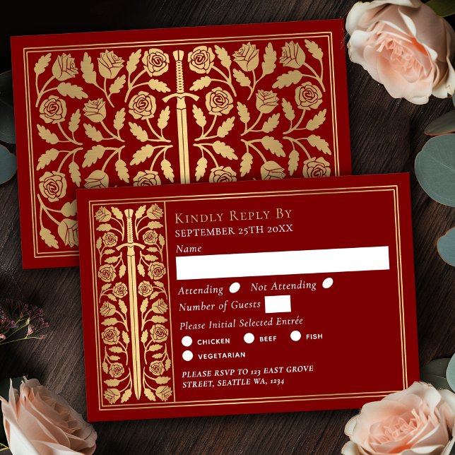 Épée Médiévale Écarlate Dorée Réponse Mariage (Créateur téléchargé)