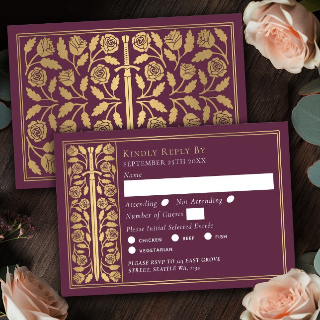 Épée médiévale mauve or RSVP de mariage (Créateur téléchargé)