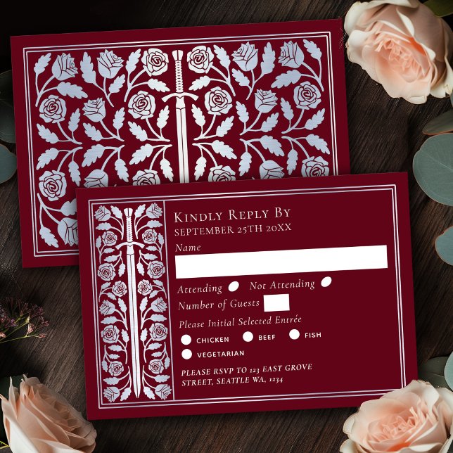Épée Médiévale Rouge Argent RSVP de Mariage (Créateur téléchargé)