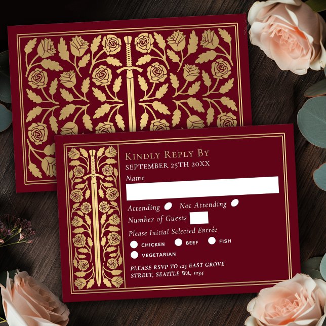 Épée Médiévale Rouge Or RSVP de Mariage (Créateur téléchargé)