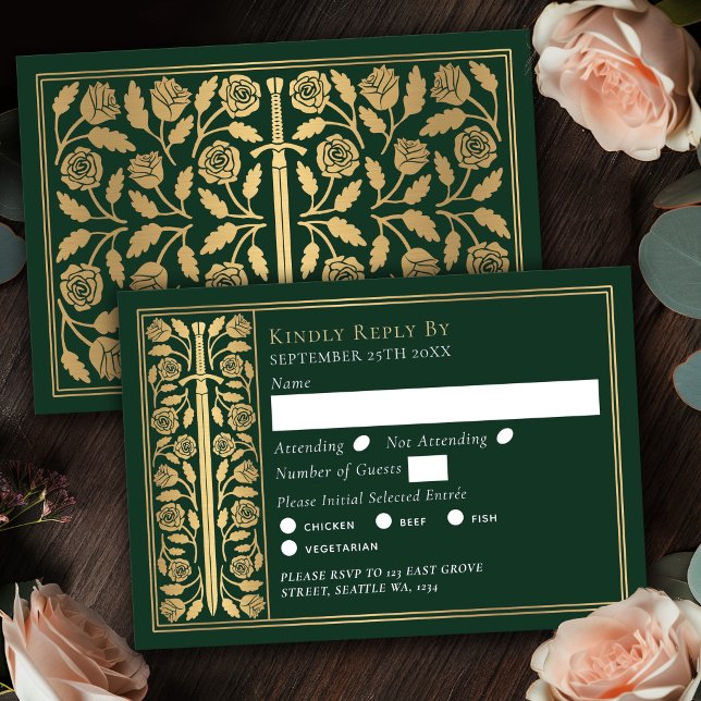 Épée Médiévale Verte Dorée RSVP de Mariage (Créateur téléchargé)