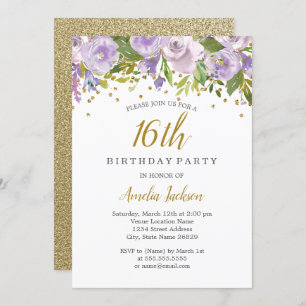 Éperche Floral Purple 16e anniversaire Invitation