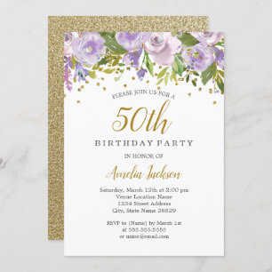 Éperche Floral Purple 50e anniversaire Invitation