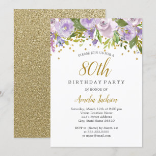 Éperche Floral Purple 80e anniversaire Invitation