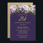 Éperche Floral Purple Gold 21e Invitation d'annive<br><div class="desc">Invitations d'anniversaire florales plus élégantes dans le Little Bayleigh Store!</div>