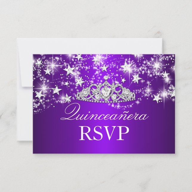Éperche violette Tiara & Étoiles Quinceanera RSVP (Devant)