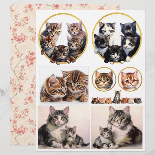 Éphemère de chat et de chatons dans le style vinta (Devant / Derrière)