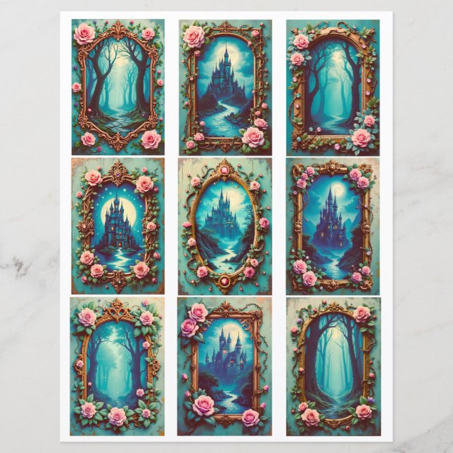 Éphémères découpées cadre de château baroque rose (Devant)