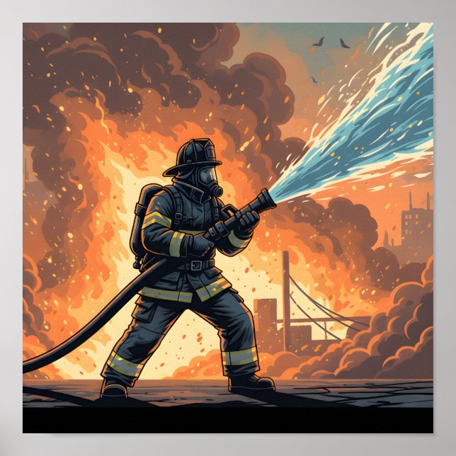 Epic Firefighter Action Scene Poster (Devant)