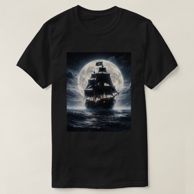Epic Pirate Ship Moon T-Shirt – Dark Ocean Pirate  (Design devant)