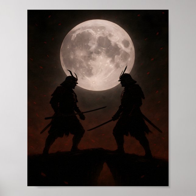 Epic Samurai Duel Under Full Moon Poster (Devant)