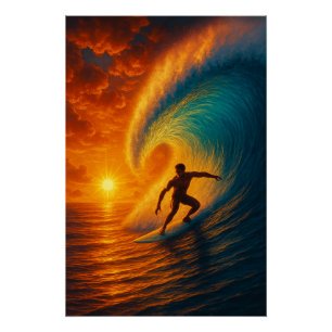 Epic Sunset Wave Surfer - Ocean Art Poster