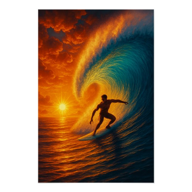 Epic Sunset Wave Surfer - Ocean Art Poster (Devant)
