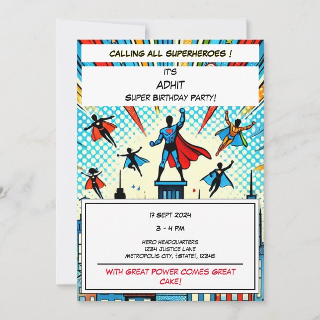 Epic Superhero Anniversaire Fête Invitation (Devant)
