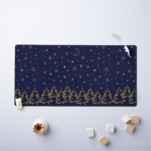 Épinette de Noël jaune et étoiles sur bleu