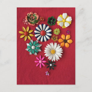 Épingle à fleurs en émail vintage sur carte postal