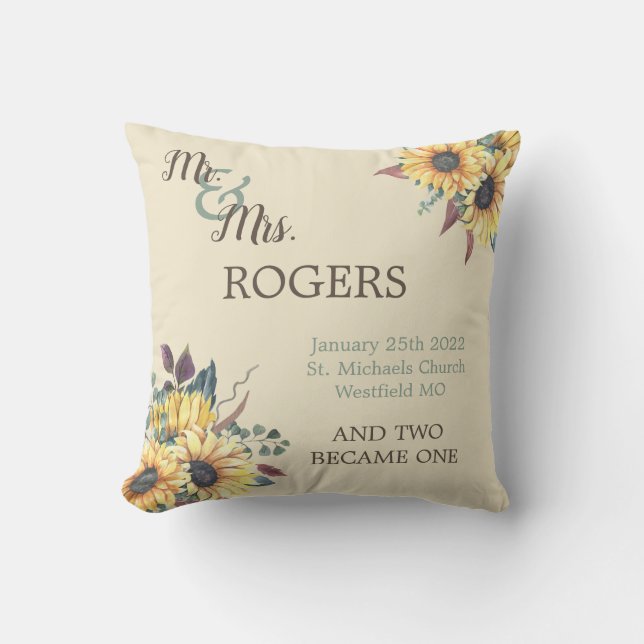 Épouse de tournesol rustique et oreiller à lancer  (Recto)