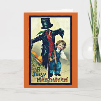 Épouvantail avec carte de Halloween vintage à chap