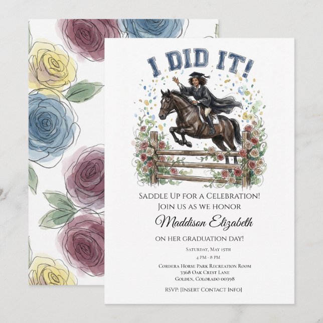Equestrian Graduation Party Invitation (Devant / Derrière)