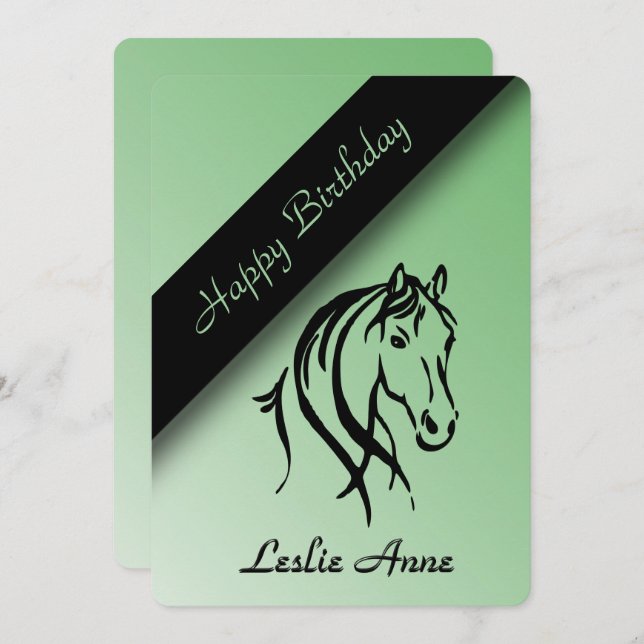 Equine Anniversaire Invitation Green (Devant / Derrière)