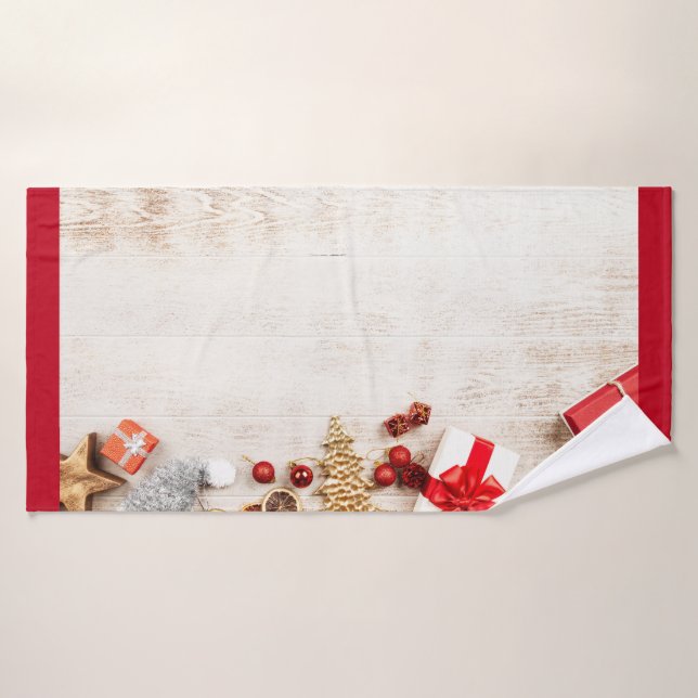 Équipe cycliste Christmas sur Rustic Wooden Board (Serviette de bain)