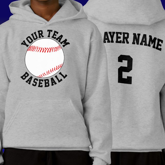 Équipe de baseball personnalisée, Nom et numéro du (Personalized baseball team hoodie with custom baseball team name, player name and number.)