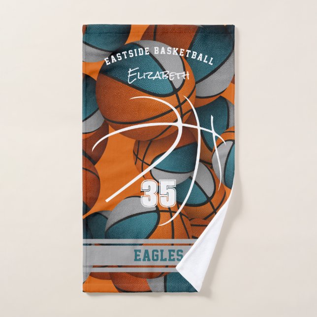 Équipe de basket-ball gris turquoise couleurs nom  (Serviette à main)