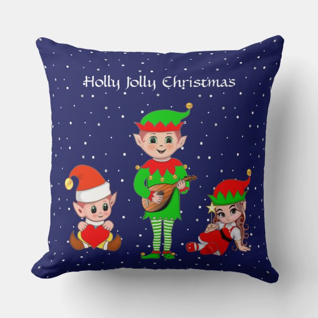 Équipe de lutins de Noël modernes sur coussin jeté (Recto)