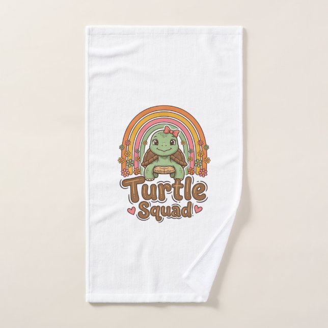 Équipe de tortue mignonne dessin vectoriel floral  (Serviette à main)