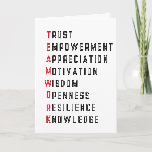 Équipe Travail Mots Positifs Carte d'Appréciation  (Devant)