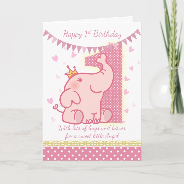 ęr Carte d'éléphant rose d'anniversaire, Babys ęr (Devant)
