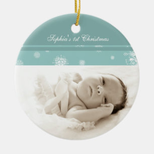 Ęr ornement de Noël du bébé turquoise de photo
