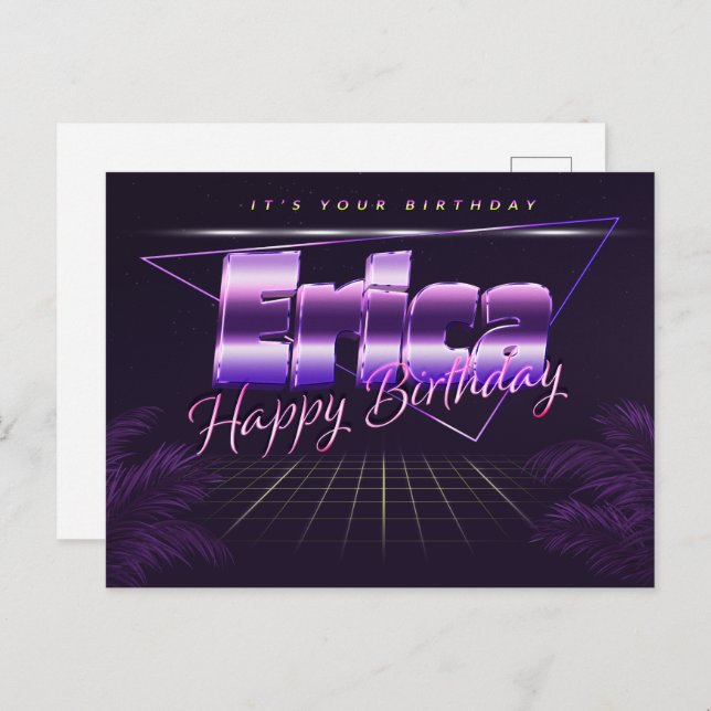 Erica Name Prénom lila Carte Anniversaire (Devant / Derrière)